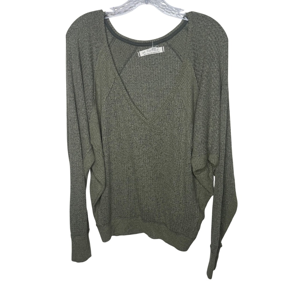 Free People Oversized V Neck Dolman Sleeve Textured Knit Sweater Green‎ Small